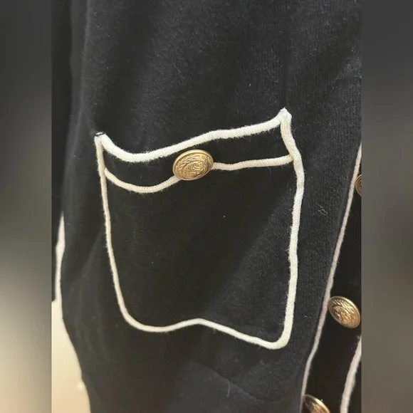 L'AGENCE. Black & White Ronny Piped Wool and Cotton Cardigan. Size Medium. - Picture 6 of 10